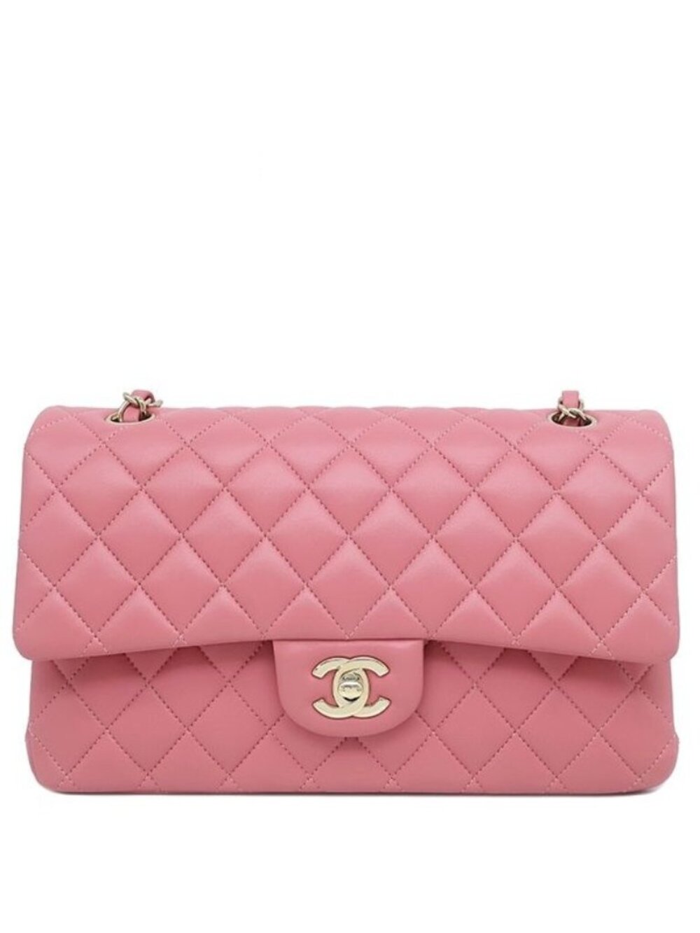 Chanel Shoulder Bag Quilted 25 Chain Lambskin Pink Gold CC Logo Double Flap